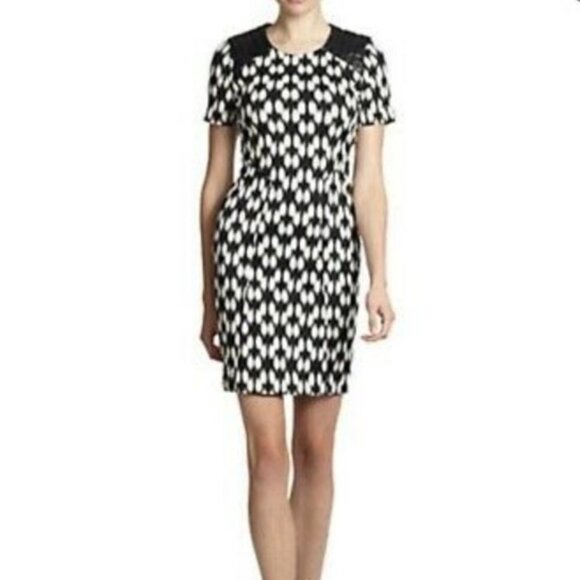 Like New Yigal Azrouël Jet Black and Bone Ikat Print Dress Size - 4 - Picture 1 of 16